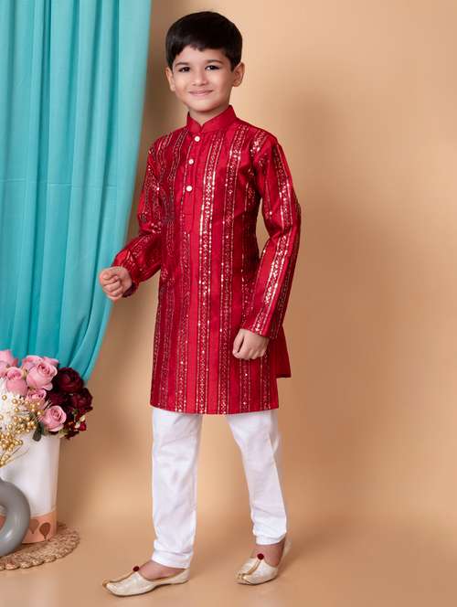 boys embroidered long sleeves kurta set - 21585510 - Very Small Image - 1