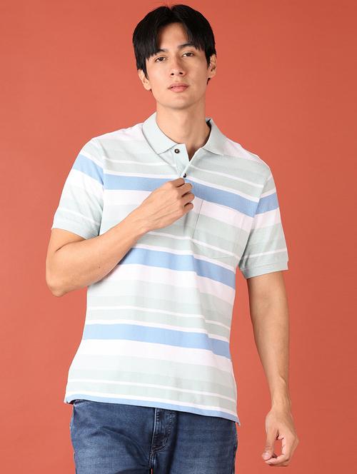 men striped short sleeve polo t-shirt - 21607707 - Very Small Image - 1