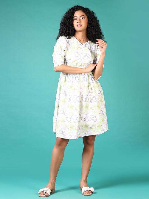 women flora printed v neck a-line dress - 21612984 - Very Small Image - 1