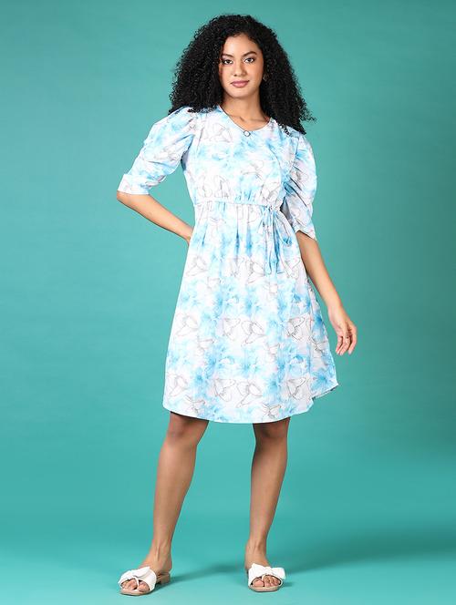 women floral printed v neck a-line dress - 21612986 - Very Small Image - 1