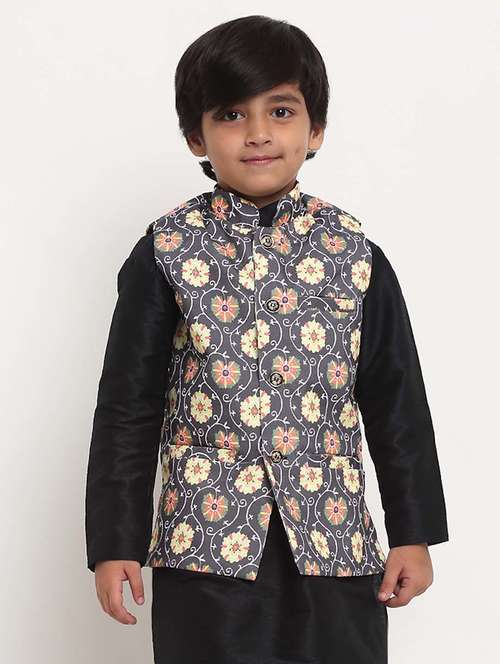 boys mandarin neck printed nehru jacket - 21621041 - Very Small Image - 1