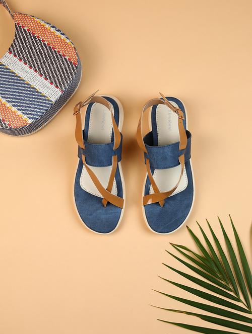 women blue solid one toe back strap sandal - 21627630 - Very Small Image - 1