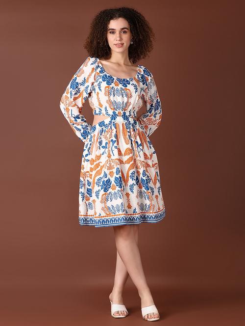 women white printed long sleeve cut out detailed dress - 21628520 - Very Small Image - 1