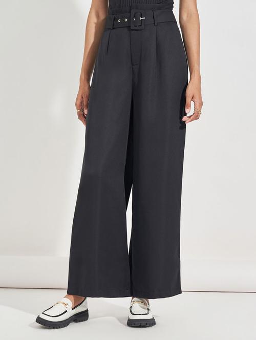 women solid ankle length wide leg trouser - 21632013 - Very Small Image - 1