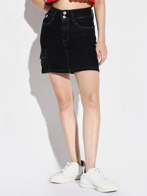 women solid high rise denim cargo skirt - 21632777 - Very Small Image - 1