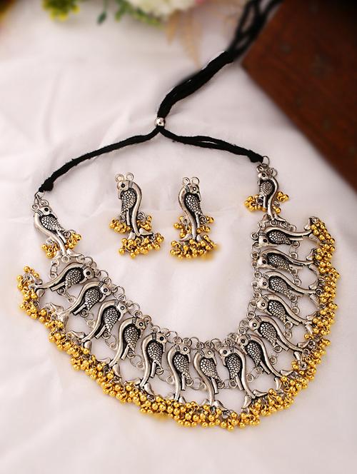 women oxidised elegant silver collar necklace with earrings - 21635050 - Very Small Image - 1