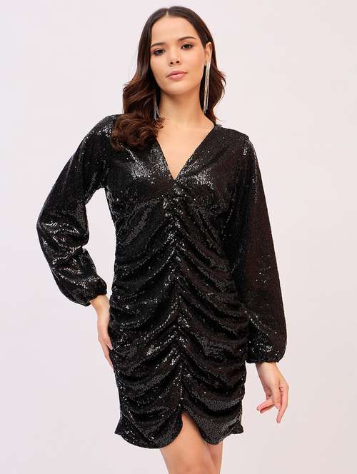 women black sequin work ruched dress - 21661508 - Very Small Image - 1
