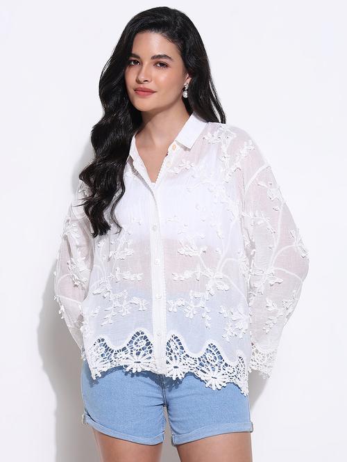 women embroidered collared long sleeves shirt - 21661714 - Very Small Image - 1
