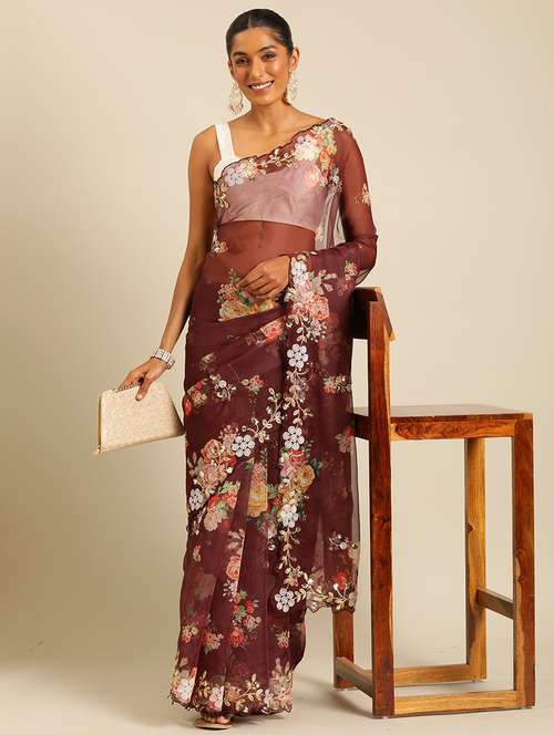 women floral printed saree with blouse - 21663933 - Very Small Image - 1