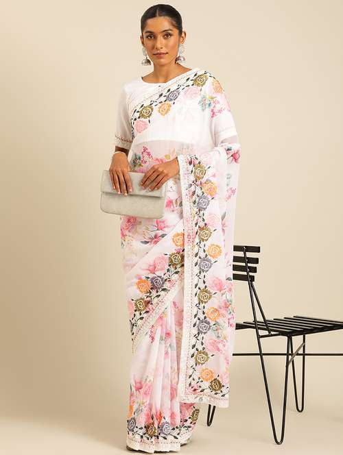 women floral printed saree with blouse - 21663934 - Very Small Image - 1