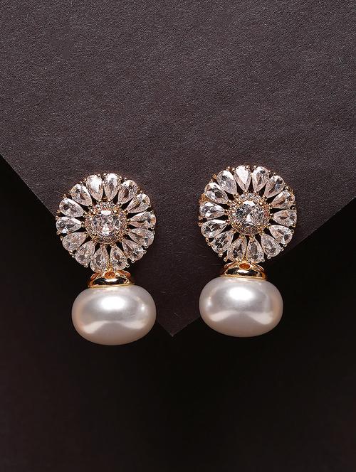 women white stone gold plated drop earrings - 21667911 - Very Small Image - 1