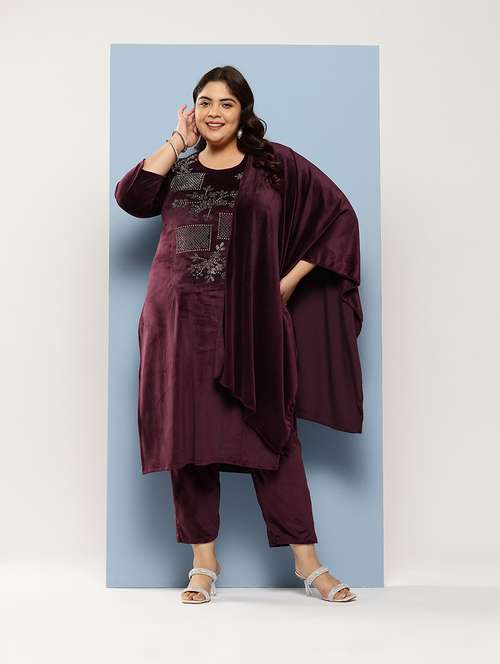 women plus size round neck kurta pant set with dupatta - 21673071 - Very Small Image - 1