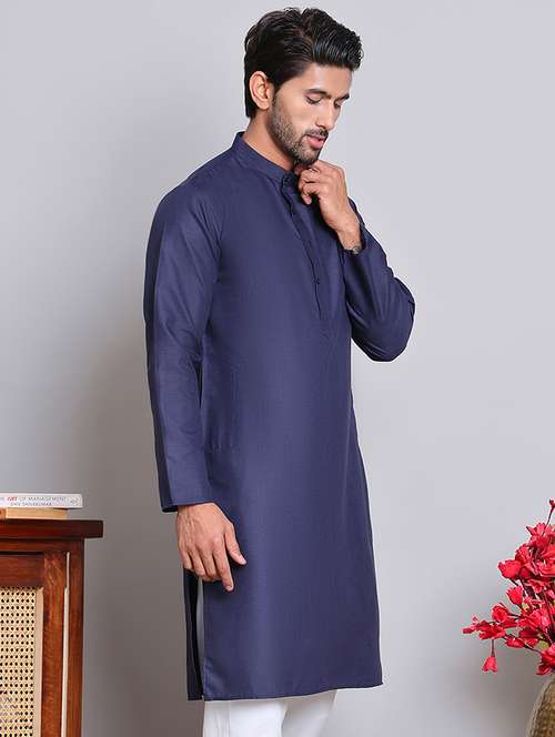 men solid mandarin neck long kurta - 21675164 - Very Small Image - 1