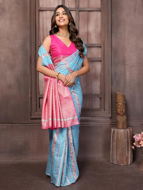 women light blue self design saree with blouse - 21678795 - Very Small Image - 1