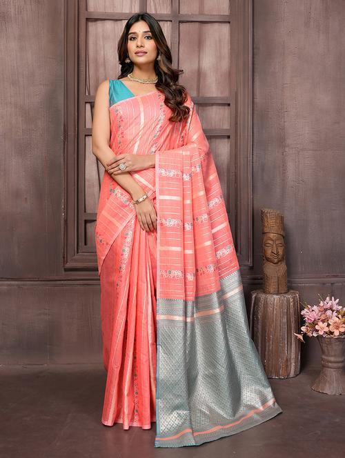women coral self design saree with blouse - 21678796 - Very Small Image - 1