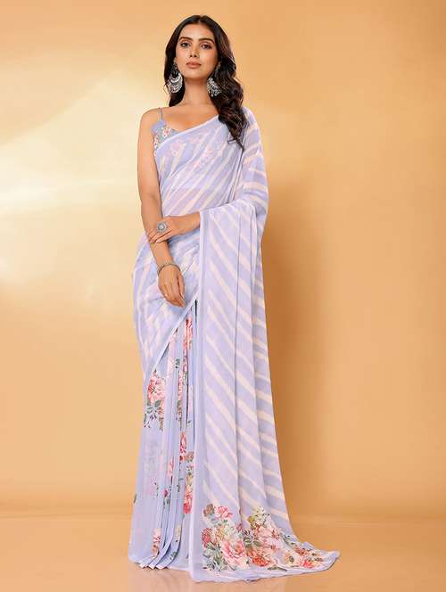 women lavender printed saree with blouse - 21678836 - Very Small Image - 1