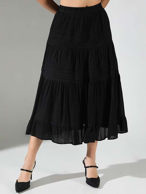women black solid tiered skirt - 21682213 - Very Small Image - 1