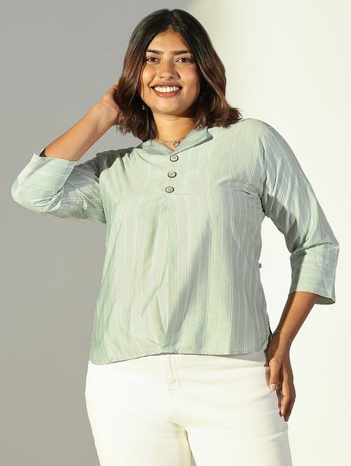 women stripe printed three quarter sleeve top - 21682316 - Very Small Image - 1