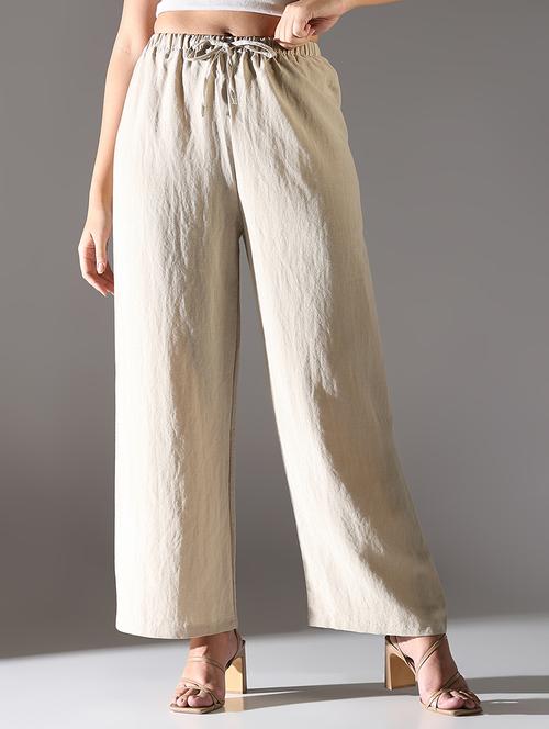 women solid high rise wide leg trouser - 21682330 - Very Small Image - 1