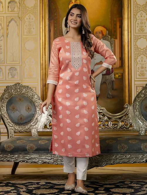 women embroidered three quarter sleeve straight kurta - 21683865 - Very Small Image - 1