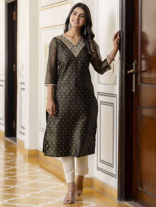 women embroidered three quarter sleeve straight kurta - 21683871 - Very Small Image - 1