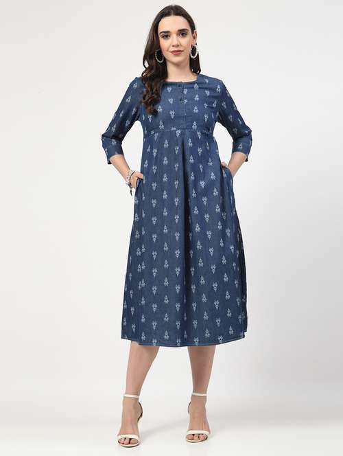 women boat neck printed a-line dress - 21692068 - Very Small Image - 1