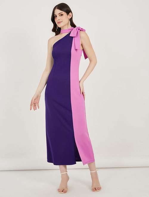 women ccolor blocked single shoulder sheath dress - 21692566 - Very Small Image - 1