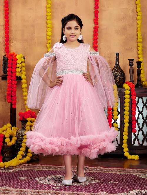 girls embellished round neck party wear gown - 21694857 - Very Small Image - 1