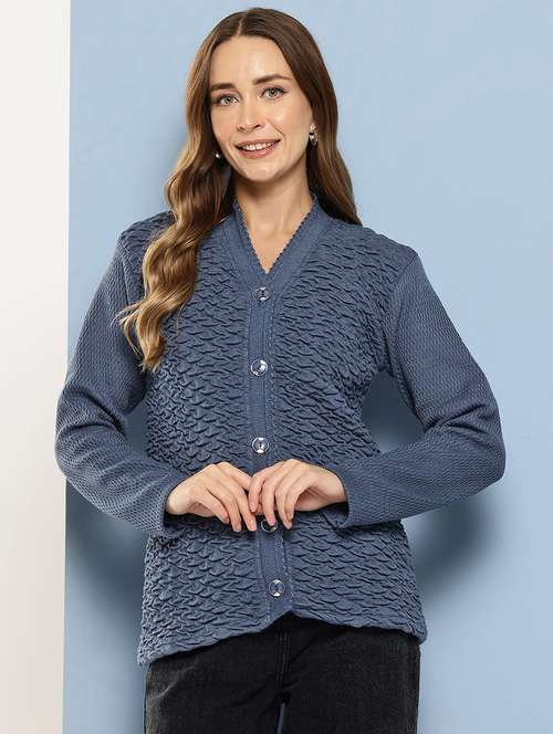 women long sleeves self design cardigan - 21694974 - Very Small Image - 1