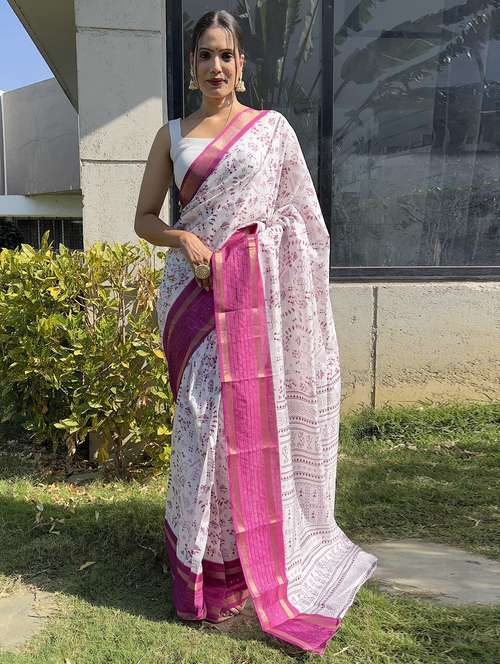 women printed bordered saree with blouse - 21703270 - Very Small Image - 1