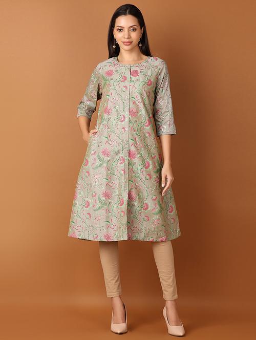 women floral printed round neck a-line kurta - 21705603 - Very Small Image - 1
