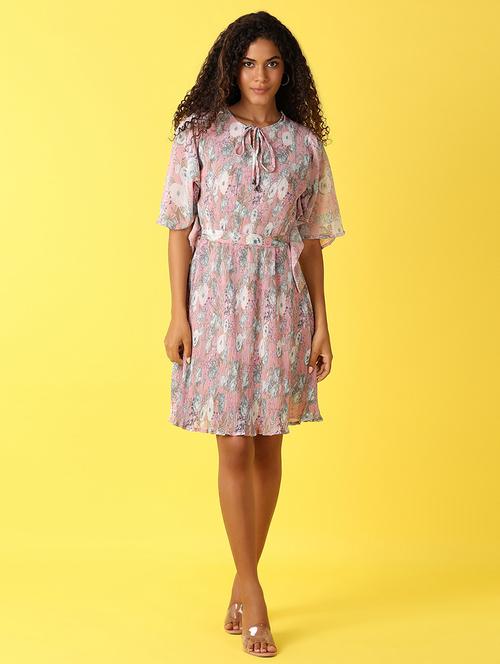 women printed tie up neck a-line dress - 21705653 - Very Small Image - 1