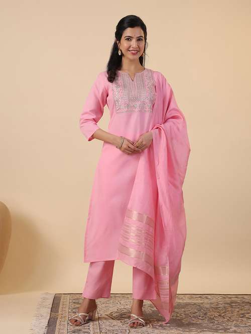 women three quarter sleeve kurta pant with dupatta set - 21709483 - Very Small Image - 1