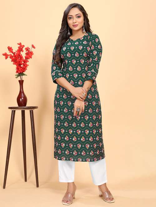 women printed three quarter sleeve straight kurta - 21710286 - Very Small Image - 1