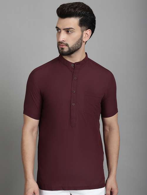men mandarin neck solid short kurta - 21712143 - Very Small Image - 1