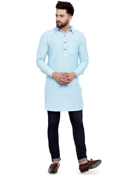 men long sleeves solid pathani kurta - 21712200 - Very Small Image - 1