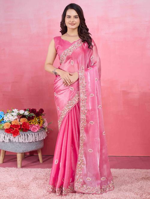 women pink embroidered saree with blouse - 21713581 - Very Small Image - 1