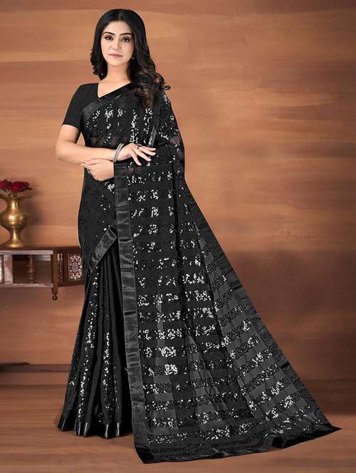 women black sequin work saree with blouse - 21722132 - Very Small Image - 1