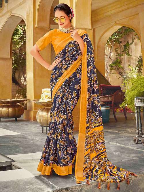 women printed bordered saree with blouse - 21722741 - Very Small Image - 1