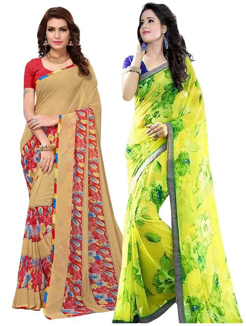 women pack of 2 printed sarees with blouse - 21723558 - Very Small Image - 1