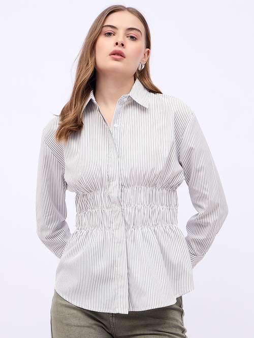 women striped collared long sleeves shirt - 21725367 - Very Small Image - 1