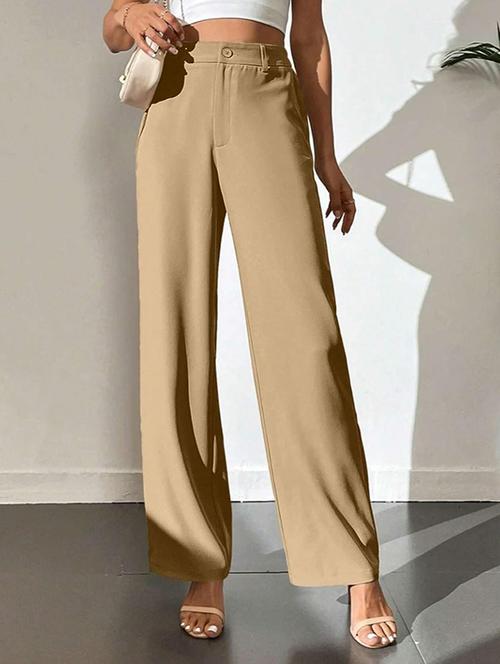 women solid high rise straight trouser - 21726925 - Very Small Image - 1