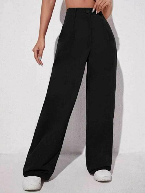 women solid high rise wide leg trouser - 21727524 - Very Small Image - 1