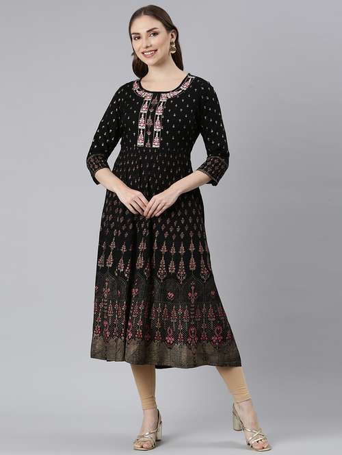 women round neck printed anarkali kurta - 21729700 - Very Small Image - 1