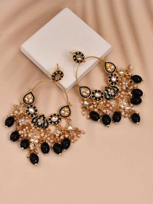 gold plated kundan stone and meenakari pearl chandballi earrings - 21733321 - Very Small Image - 1