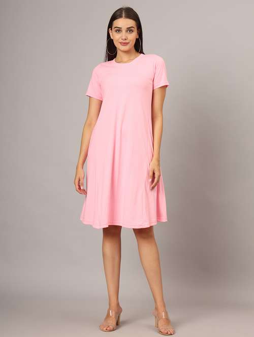 women solid round neck a-line dress - 21741909 - Very Small Image - 1