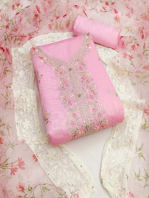 embroidered unstitched suit set with dupatta - 21744061 - Very Small Image - 1