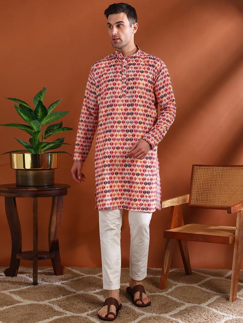men printed mandarin neck long kurta - 21750730 - Very Small Image - 1