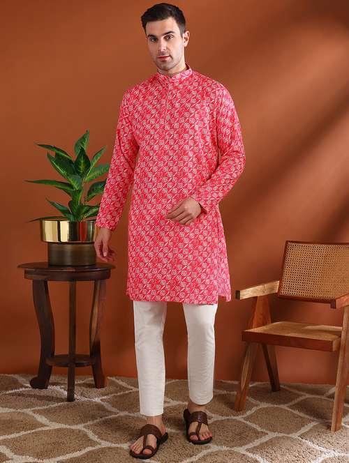 men printed mandarin neck long kurta - 21750733 - Very Small Image - 1