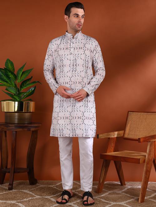 men printed mandarin neck long kurta - 21750738 - Very Small Image - 1